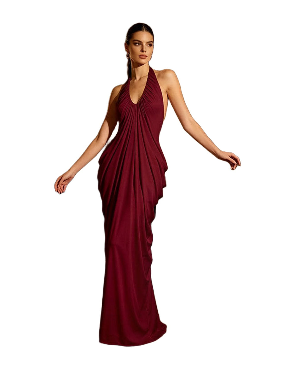 Halter-neck V-neck Backless Pleated Dress photo 4