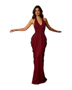Halter-neck V-neck Backless Pleated Dress photo 5