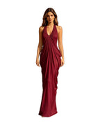 Halter-neck V-neck Backless Pleated Dress photo 7