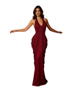 Halter-neck V-neck Backless Pleated Dress photo 8