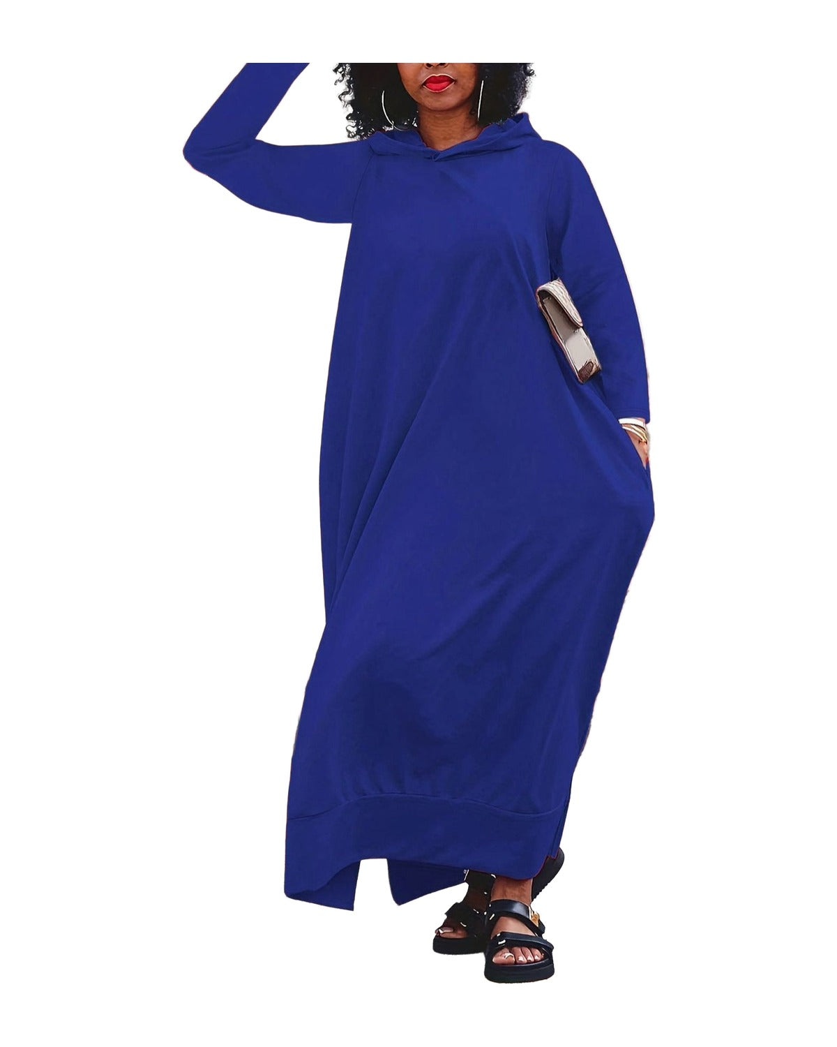 Casual Solid-color Hooded Long-sleeve Dress photo 3