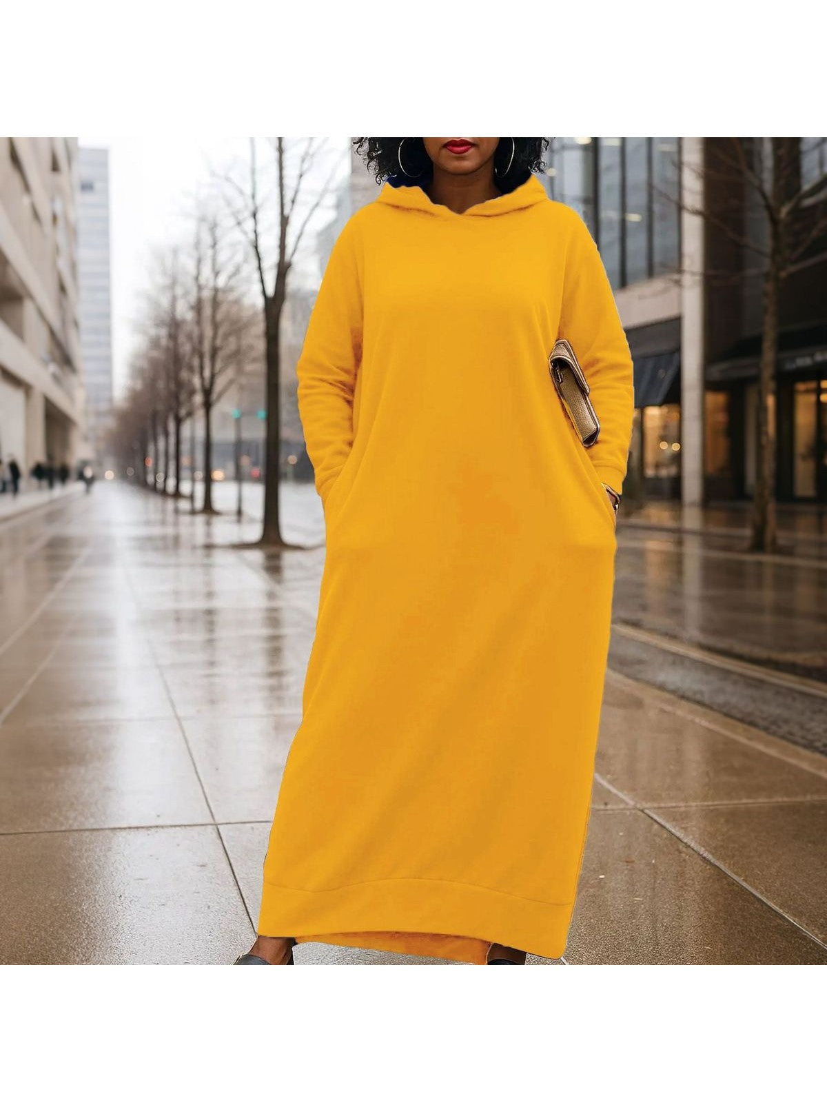 Casual Solid-color Hooded Long-sleeve Dress