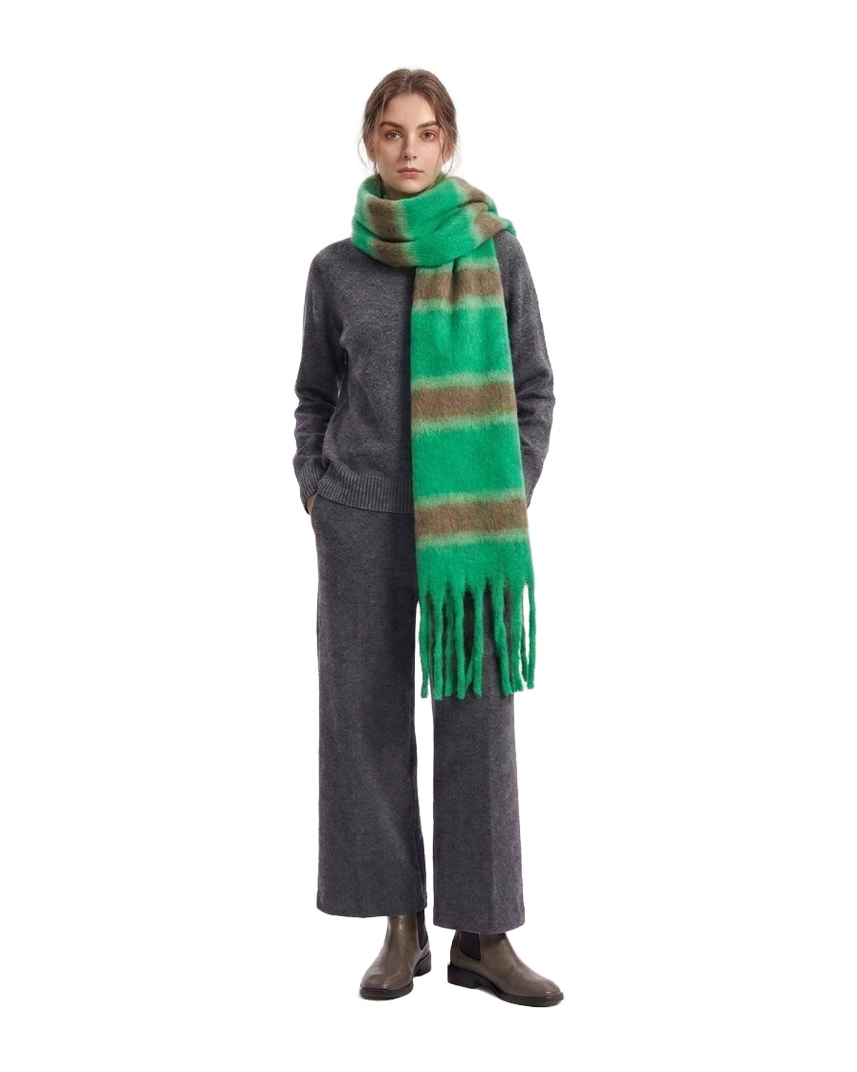 Cashmere-like Loop Yarn Chunky Ribbed Striped Scarf photo 11