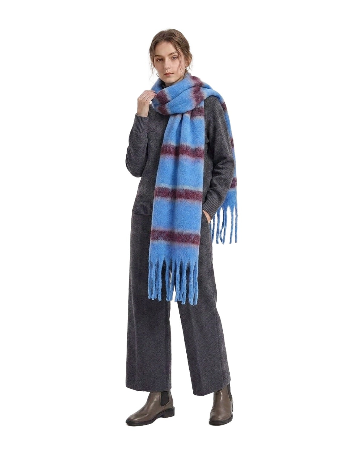 Cashmere-like Loop Yarn Chunky Ribbed Striped Scarf photo 2