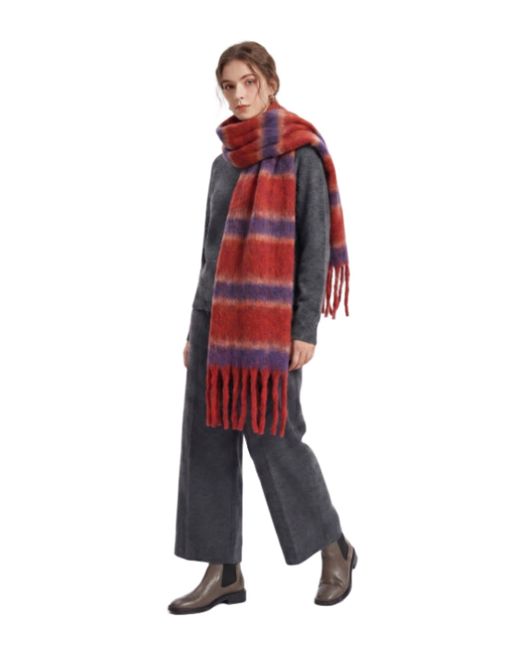 Cashmere-like Loop Yarn Chunky Ribbed Striped Scarf photo 4