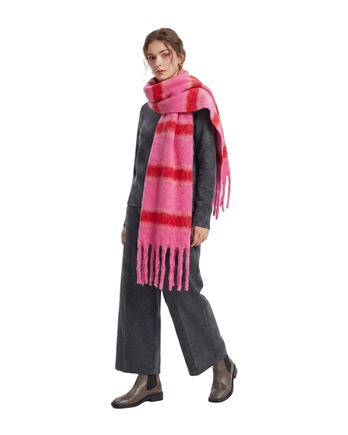 Cashmere-like Loop Yarn Chunky Ribbed Striped Scarf photo 6