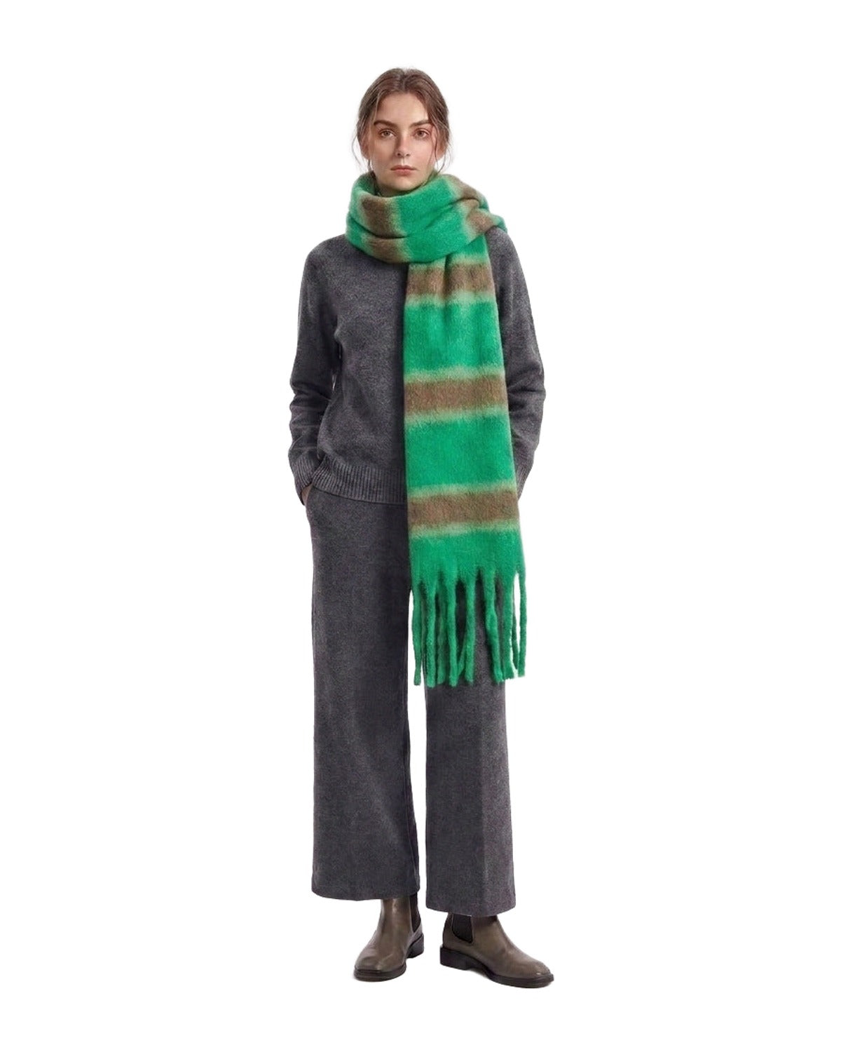 Cashmere-like Loop Yarn Chunky Ribbed Striped Scarf photo 8