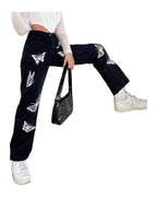 Butterfly Print High-waisted Straight-leg Jeans photo 1