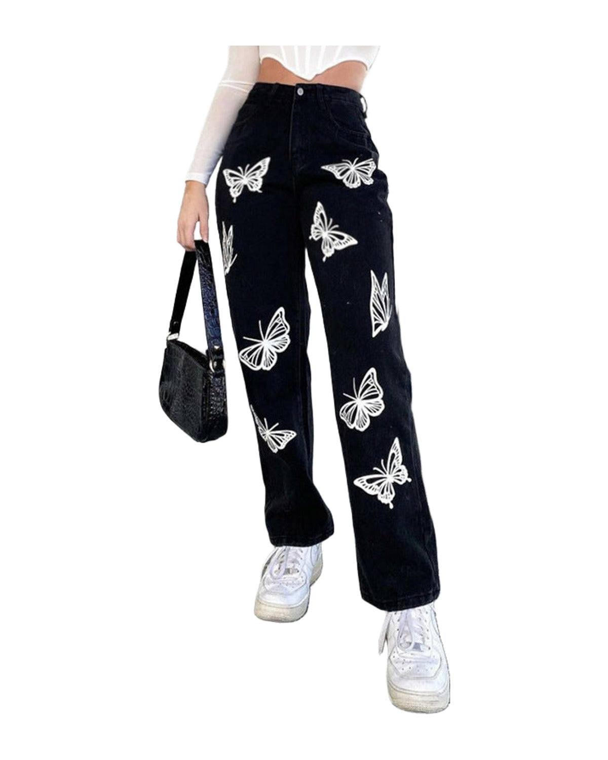 Butterfly Print High-waisted Straight-leg Jeans photo 2