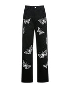 Butterfly Print High-waisted Straight-leg Jeans photo 3