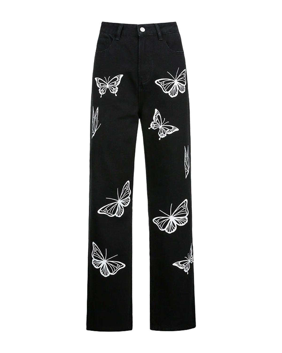 Butterfly Print High-waisted Straight-leg Jeans photo 3