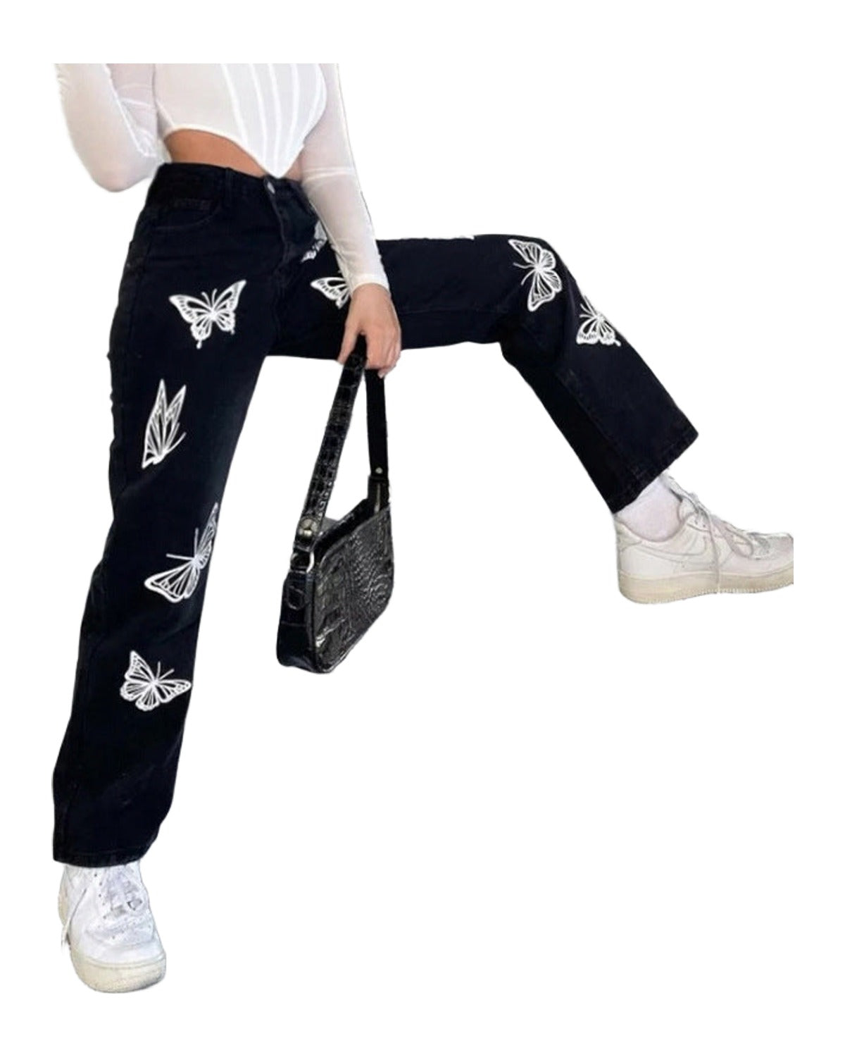 Butterfly Print High-waisted Straight-leg Jeans photo 4