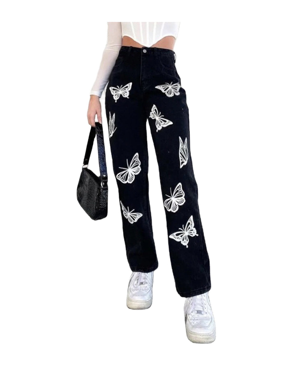 Butterfly Print High-waisted Straight-leg Jeans photo 5