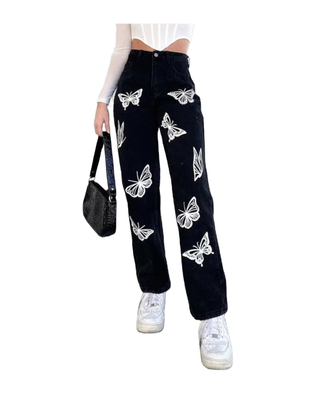 Butterfly Print High-waisted Straight-leg Jeans photo 5
