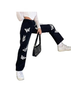 Butterfly Print High-waisted Straight-leg Jeans