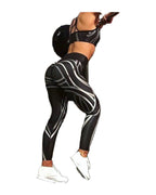 Black White Striped Printed Yoga Pants photo 3
