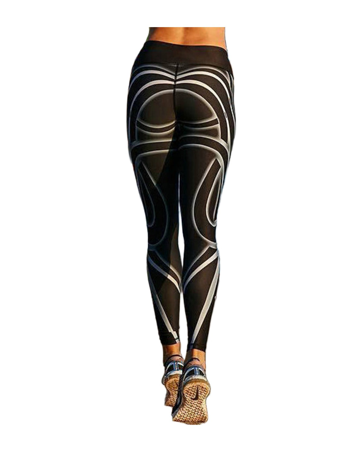 Black White Striped Printed Yoga Pants photo 5