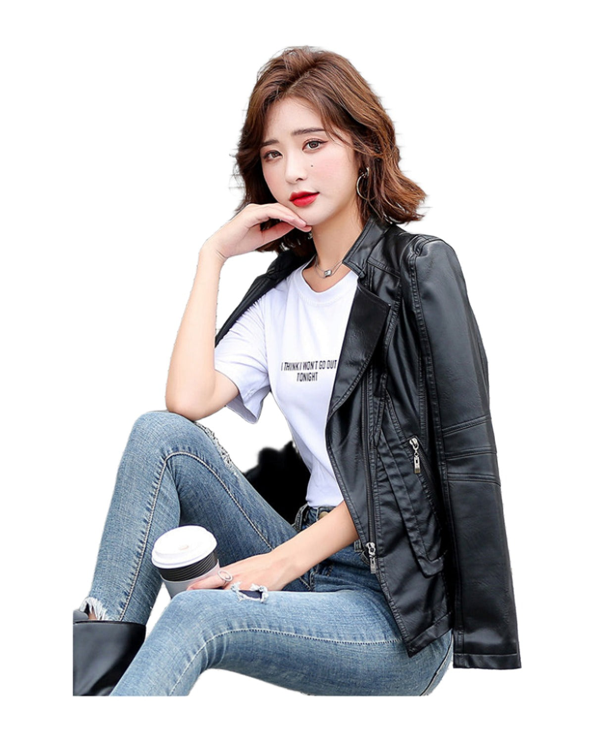 Suit Collar Biker Leather Jacket photo 5
