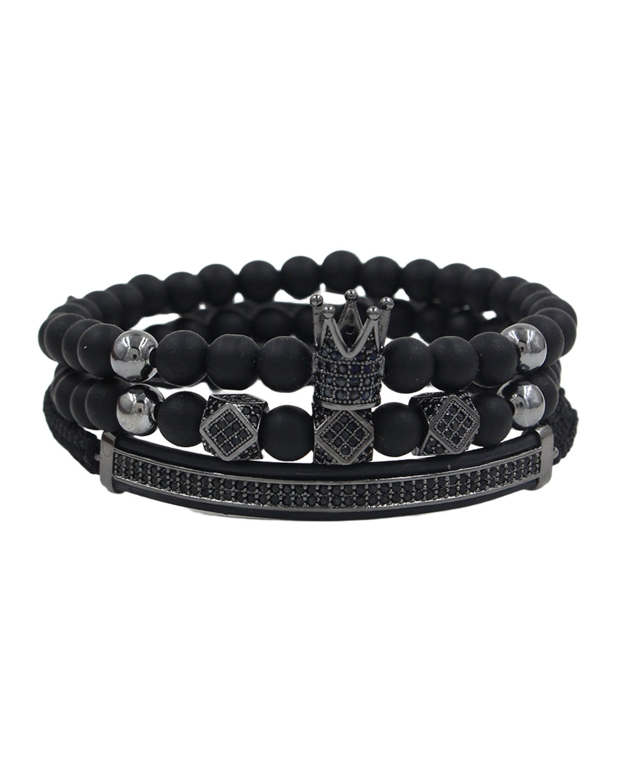 6mm Black Matte Micro-inlaid Crown Bracelet photo 2