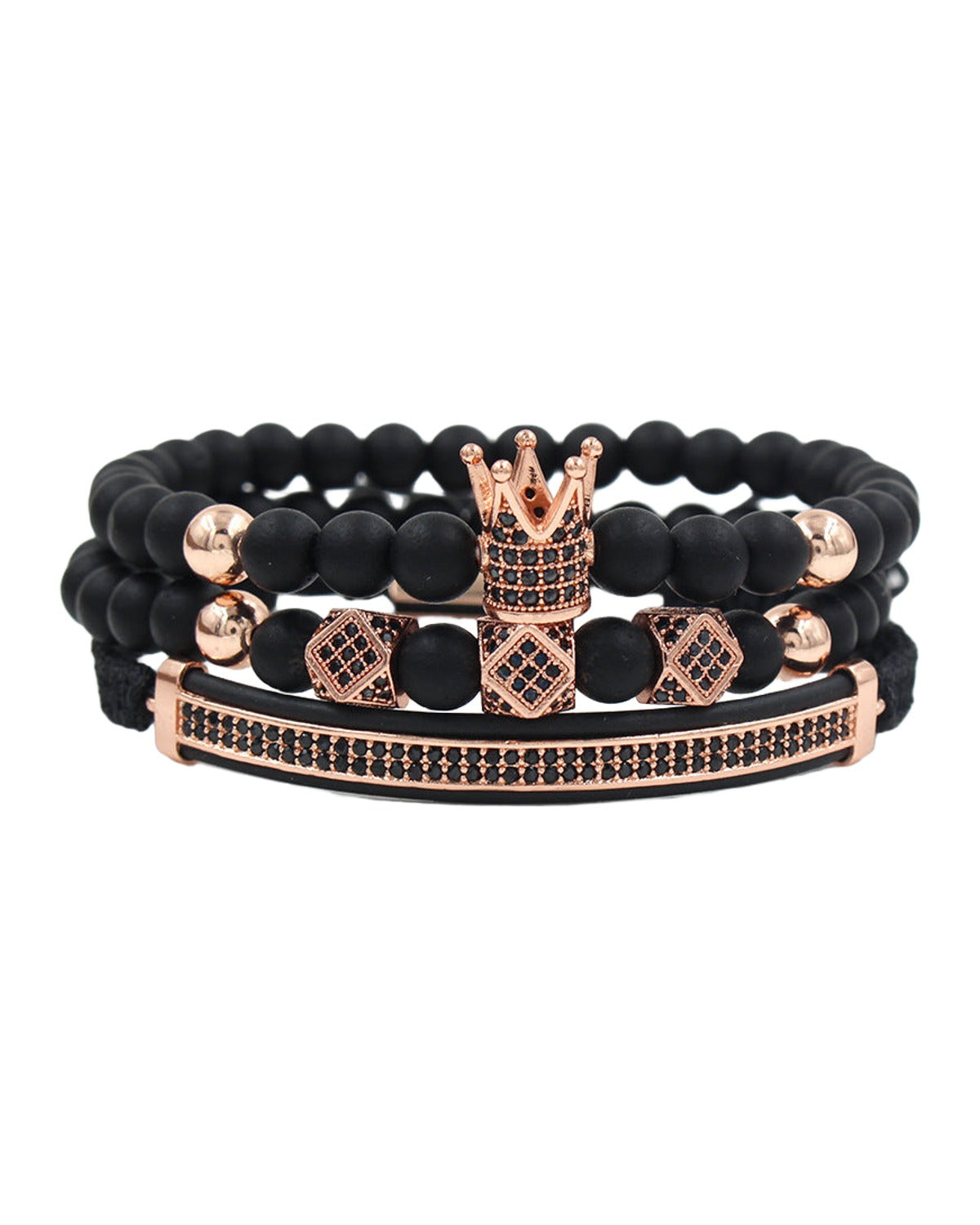 6mm Black Matte Micro-inlaid Crown Bracelet photo 3
