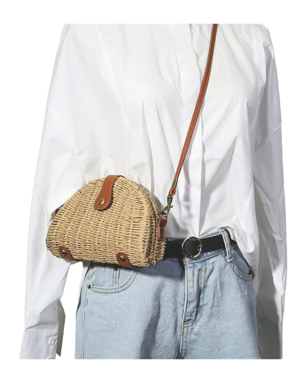 Semicircular Mini Straw Bag photo 6