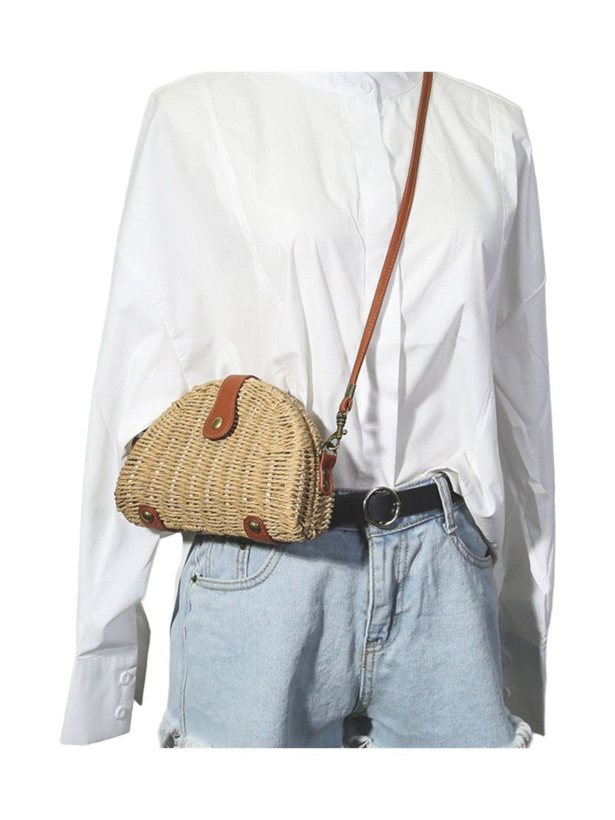 Semicircular Mini Straw Bag