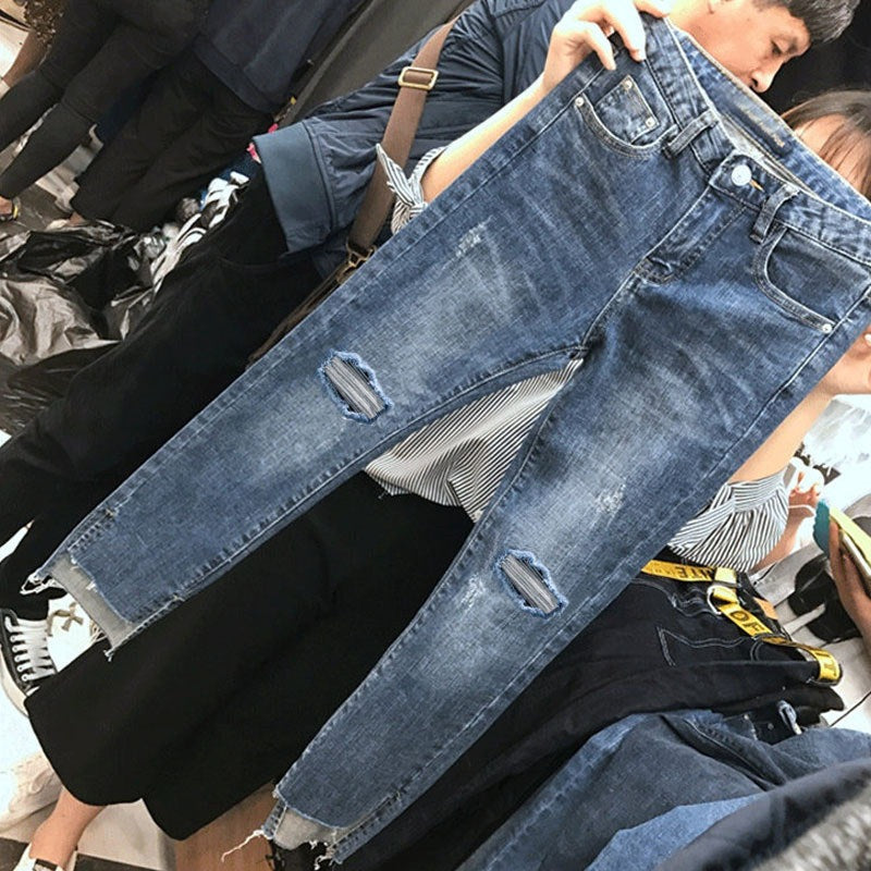 High-Waisted Ripped Cropped Jeans