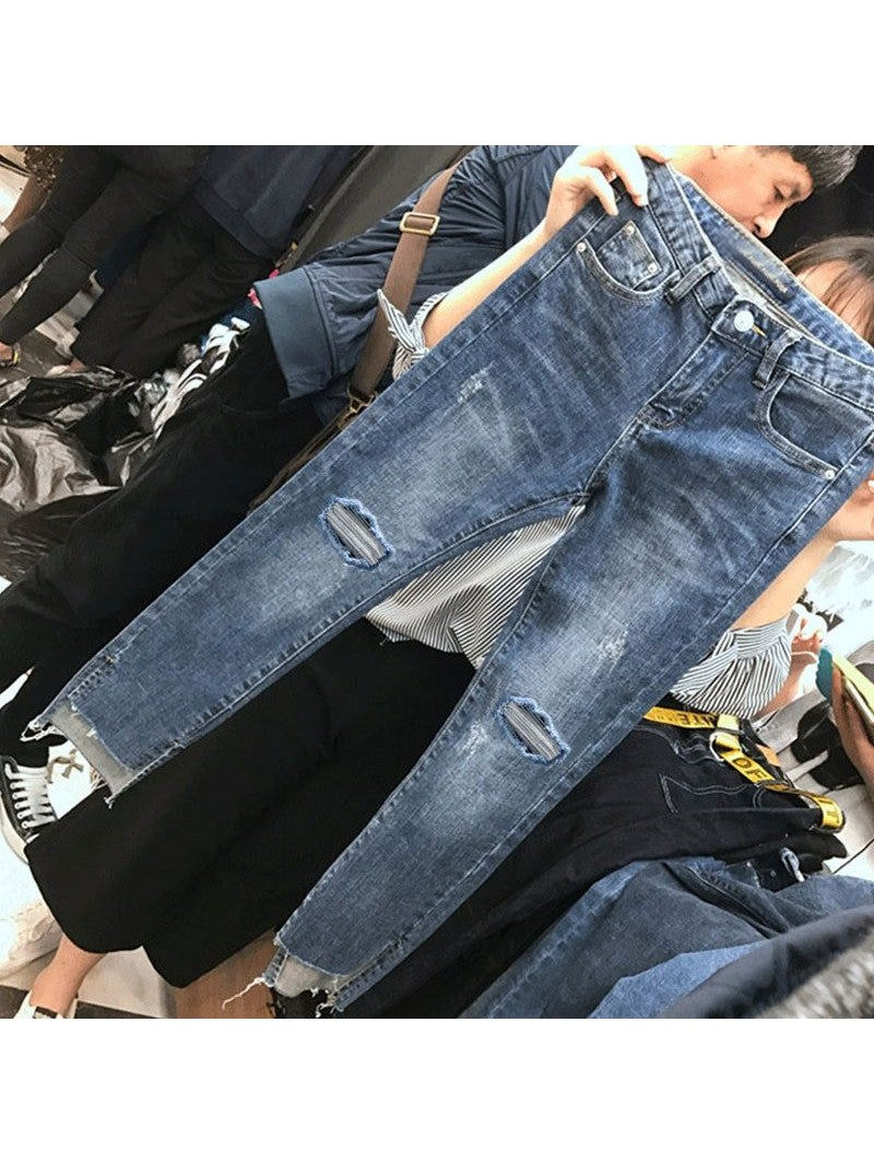Cropped Jeans High-waist Ripped Pants