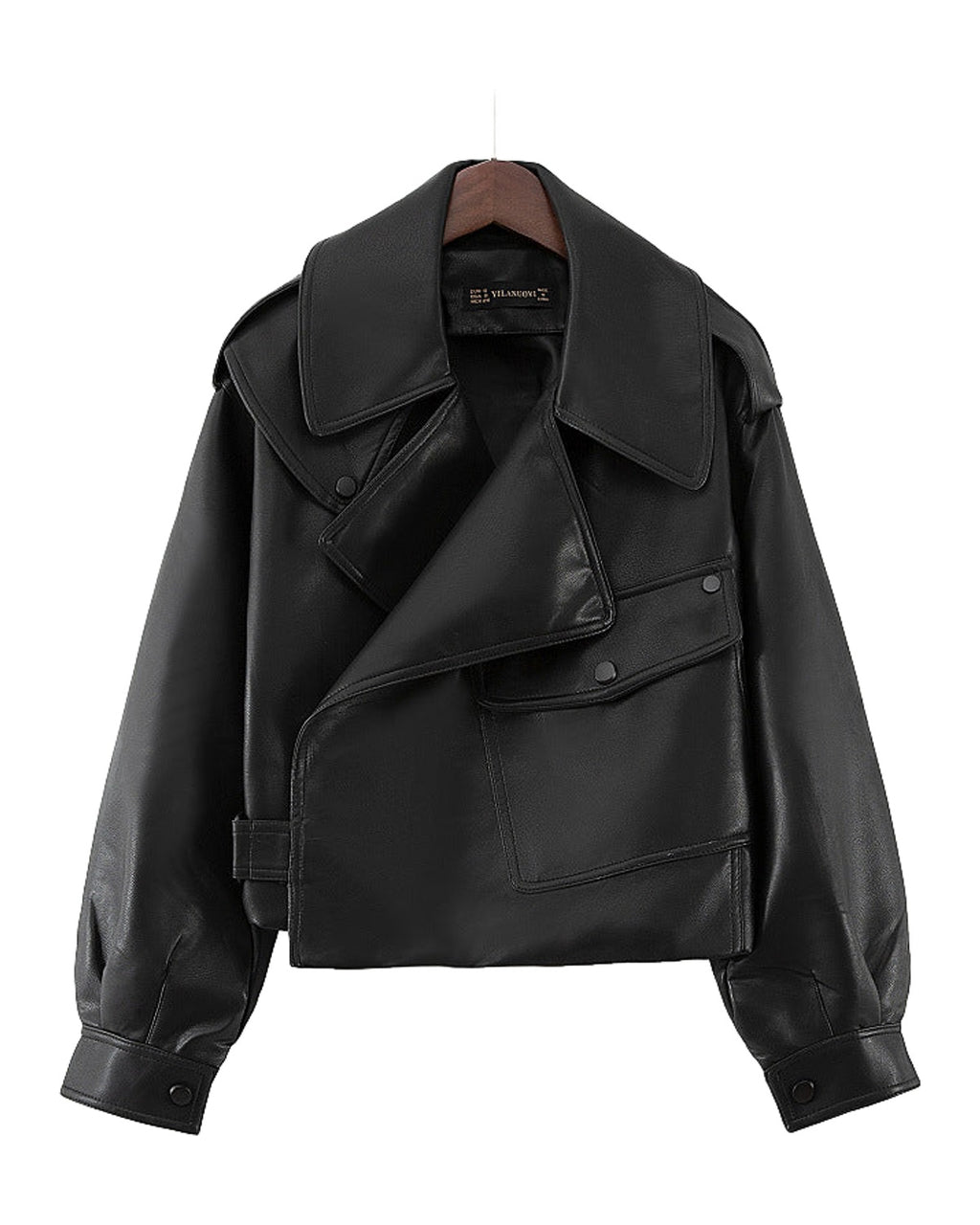 Loose Cropped Leather Jacket Motorcycle photo 3