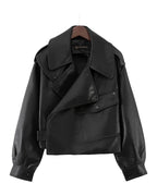 Loose Cropped Leather Jacket Motorcycle photo 3