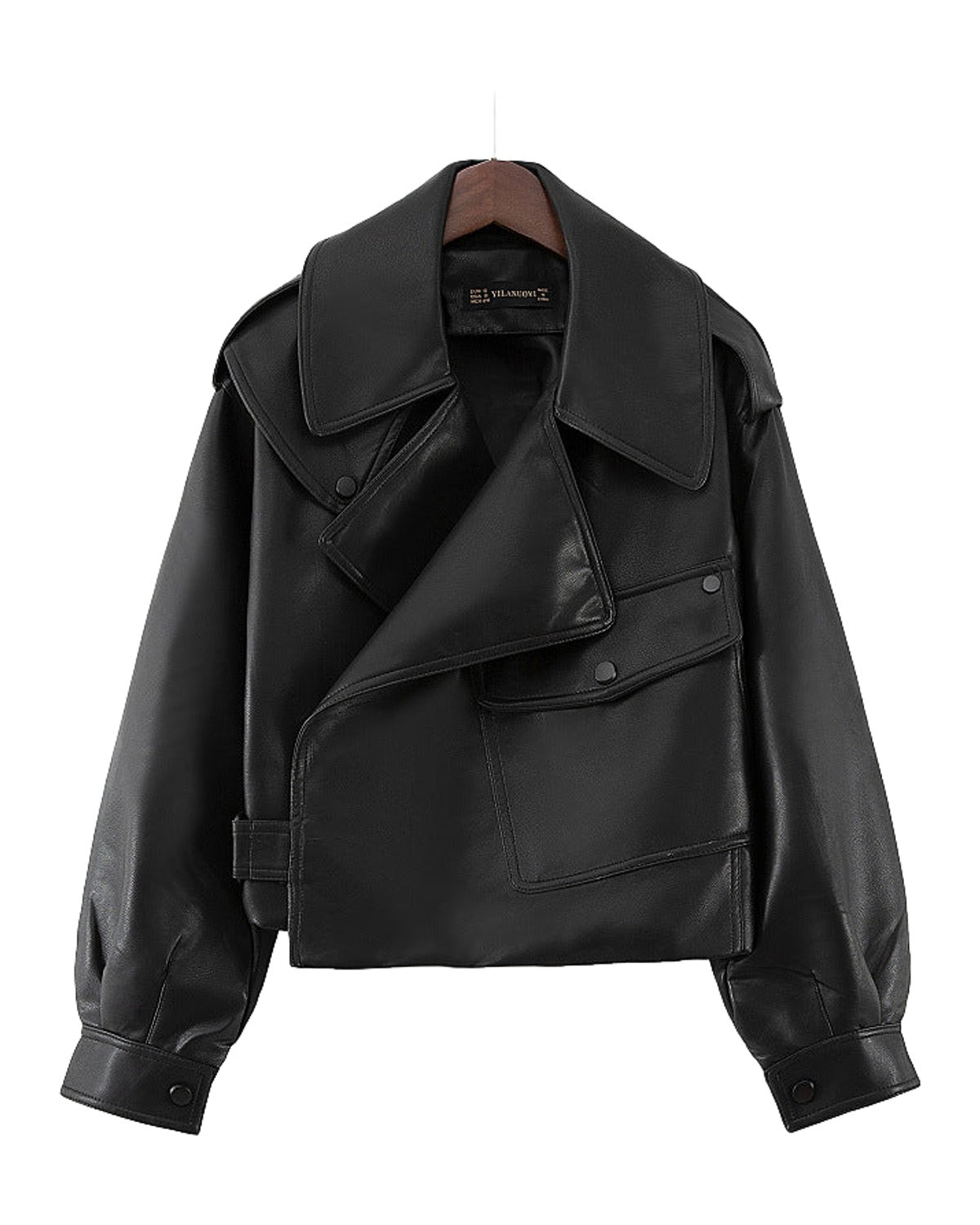 Loose Cropped Leather Jacket Motorcycle photo 3