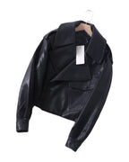 Loose Cropped Leather Jacket Motorcycle photo 6