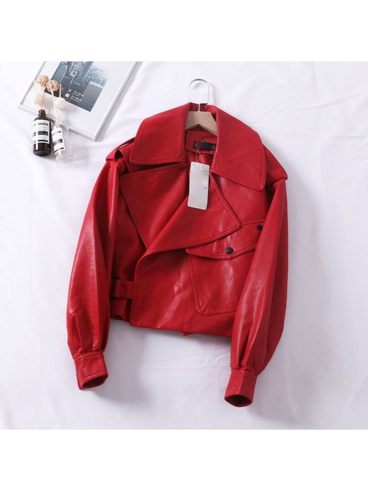 Loose Cropped Leather Jacket Motorcycle