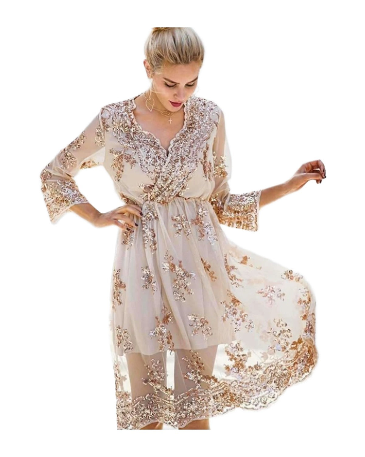 V-neck Sequined Dress photo 3