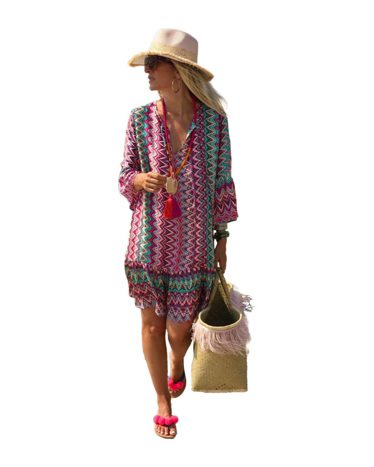 Printed V-neck Dress photo 1