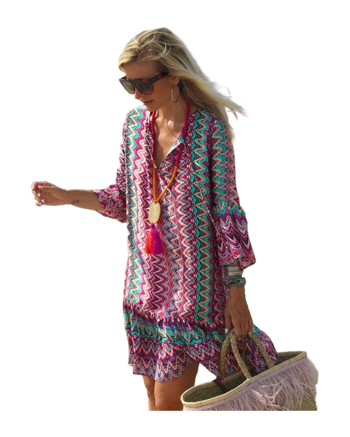 Printed V-neck Dress photo 3