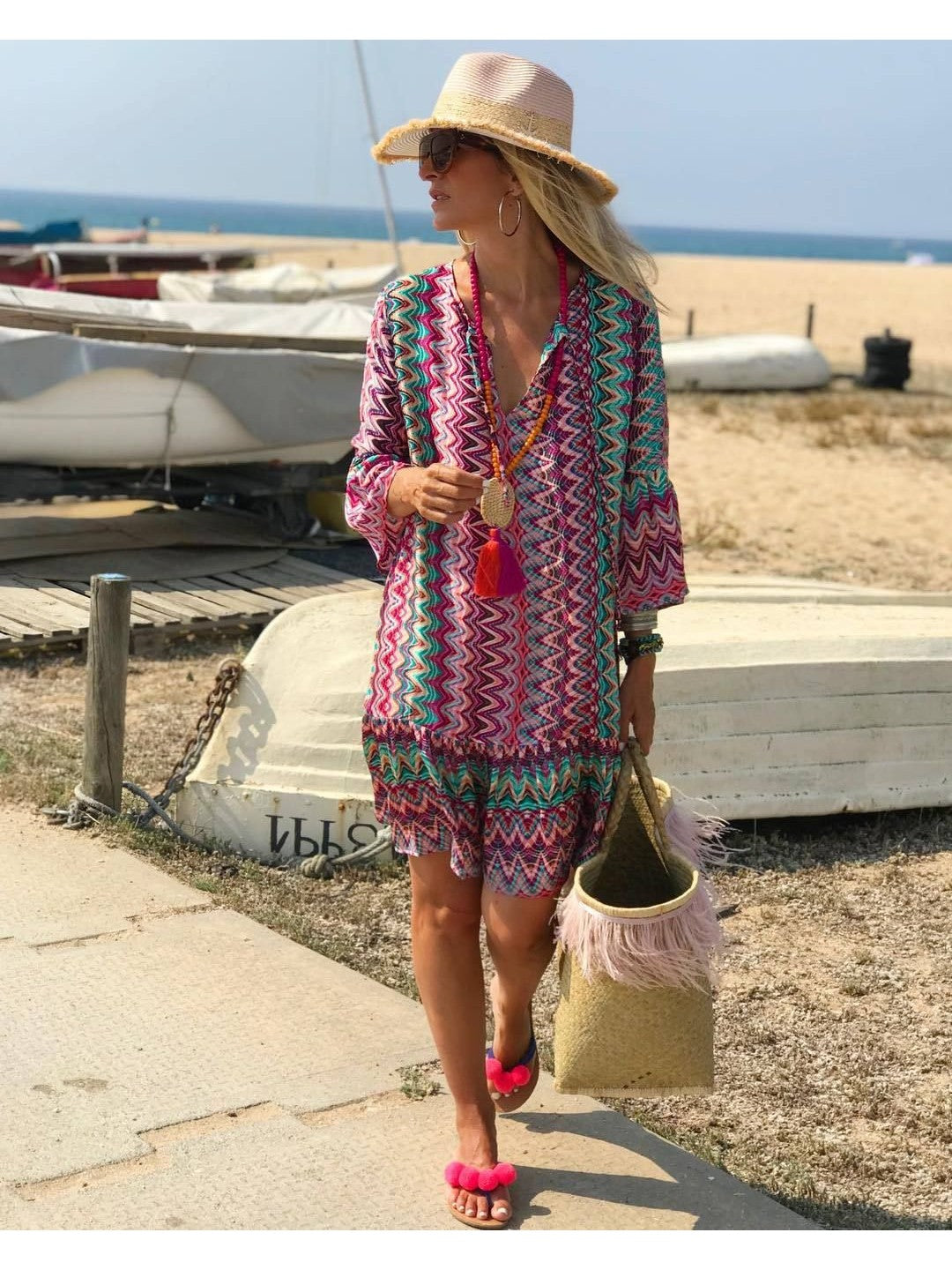 Printed V-neck Dress