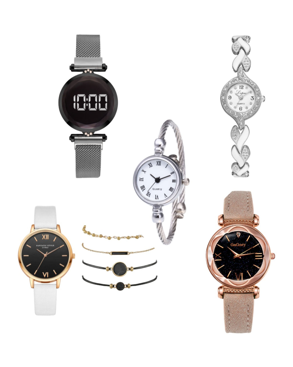Watch Pu Strap Alloy Quartz Bracelet Set Combination photo 1