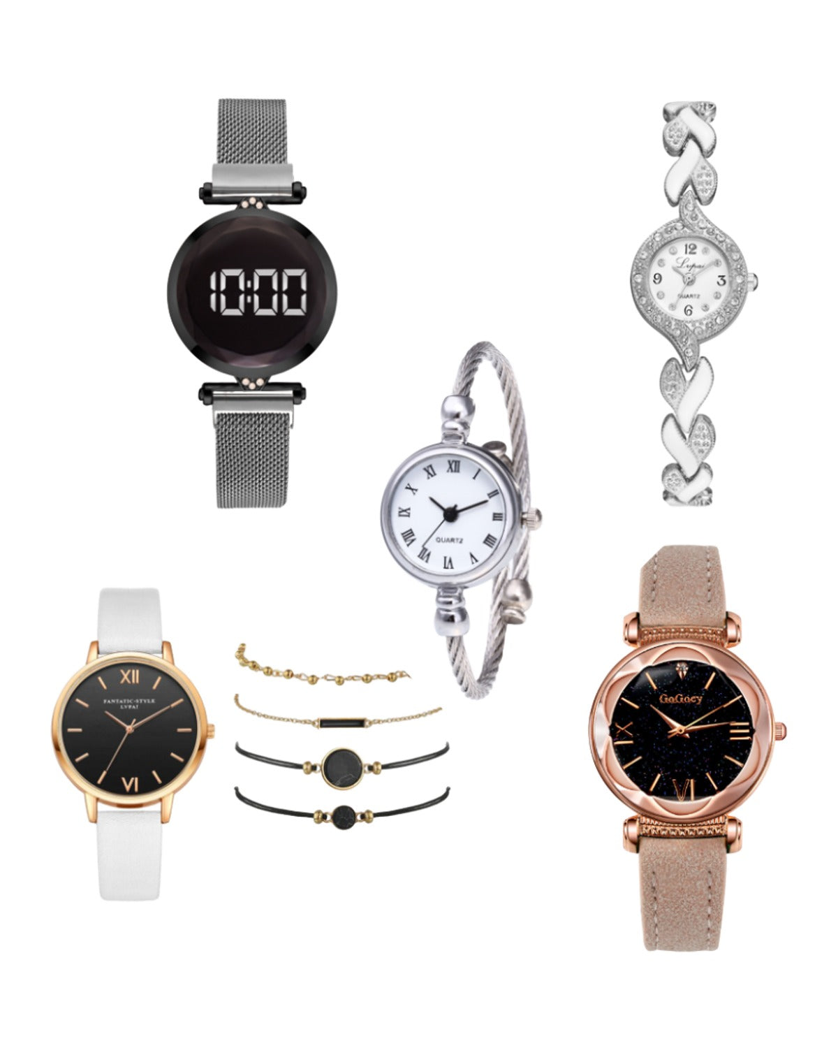 Watch Pu Strap Alloy Quartz Bracelet Set Combination photo 1