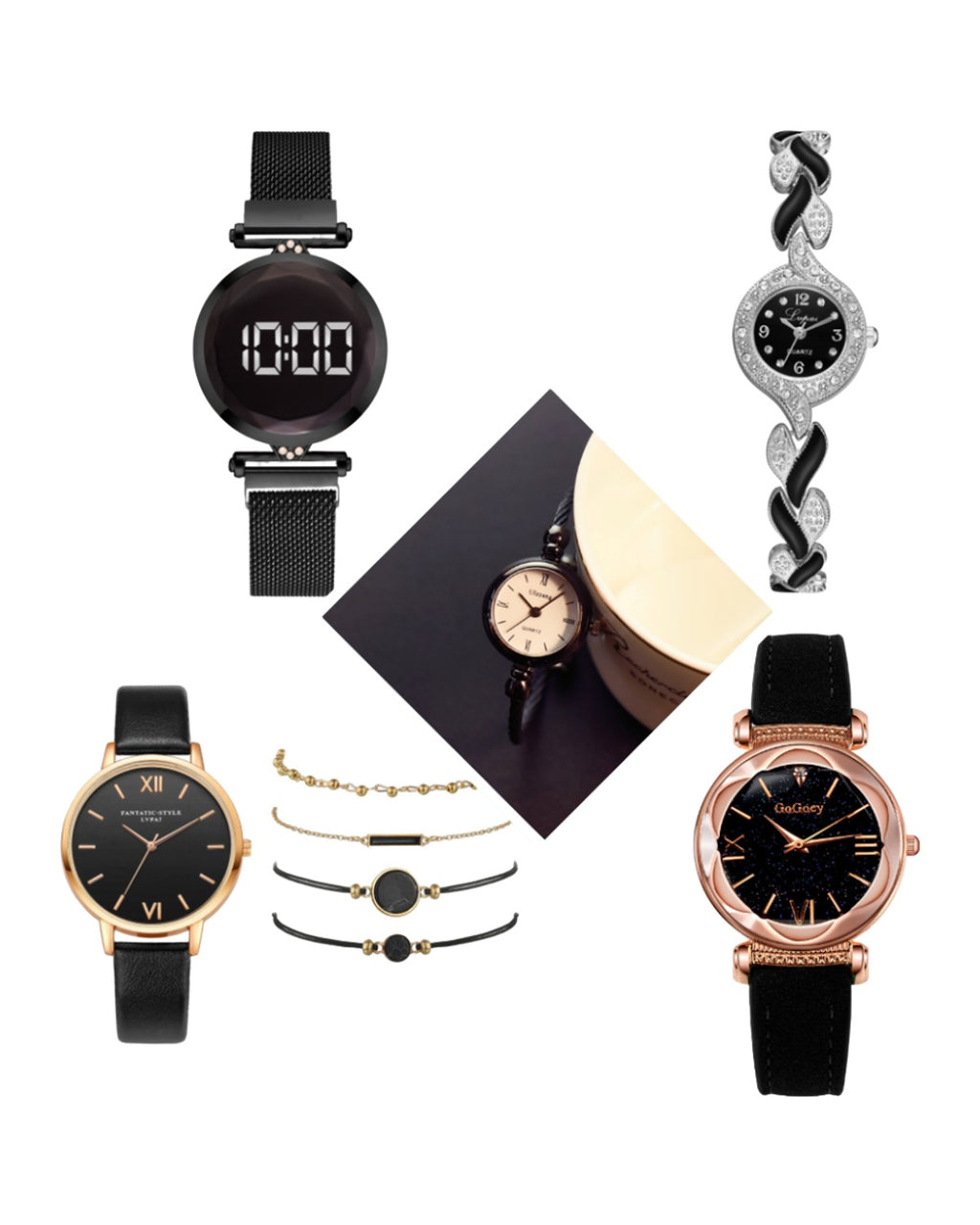 Watch Pu Strap Alloy Quartz Bracelet Set Combination photo 3