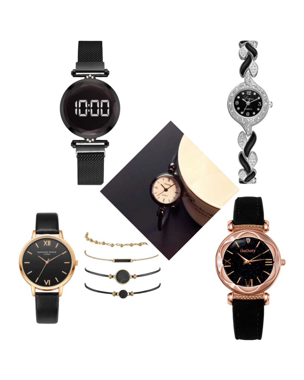 Watch Pu Strap Alloy Quartz Bracelet Set Combination photo 3
