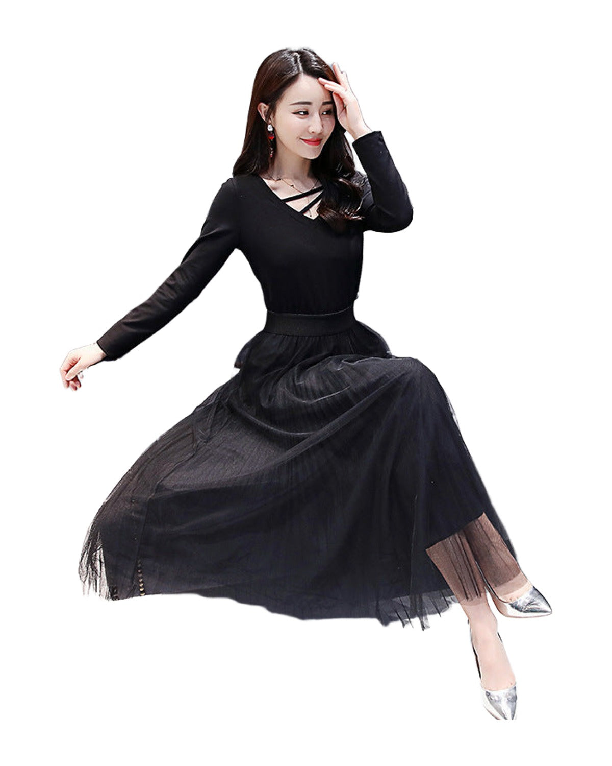 V-neck Black Dress photo 4