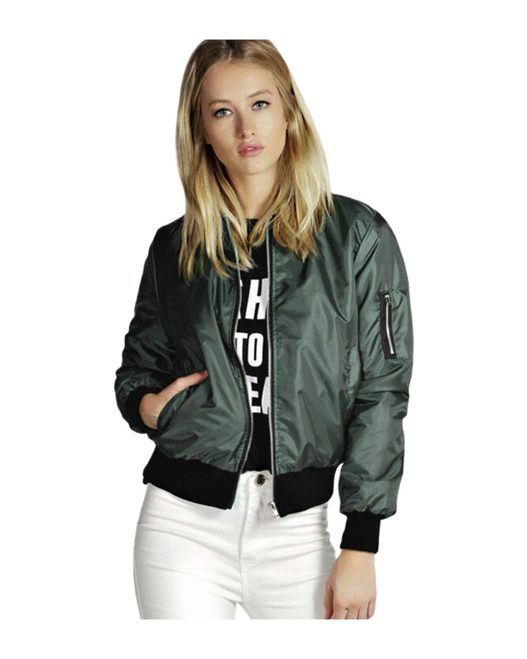 Solid Color Short Vertical Collar Leisure Zipper Jacket photo 3