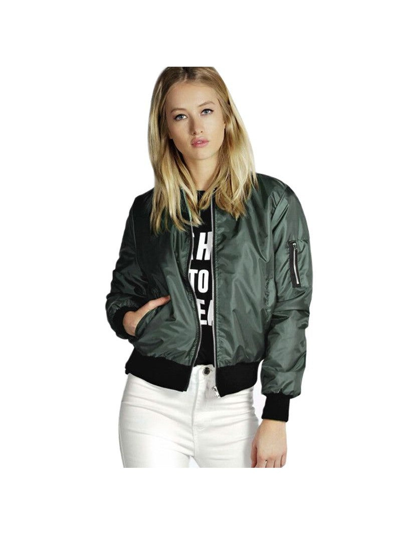 Solid Color Short Vertical Collar Leisure Zipper Jacket