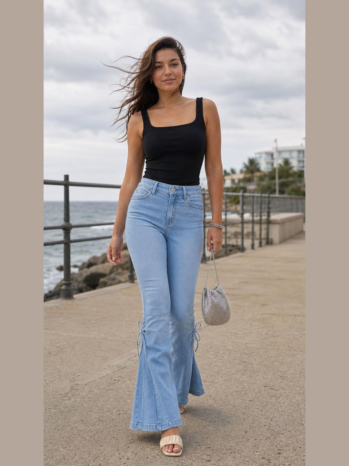 Jeans Mid-waisted Denim Trousers Stretch worn by a model