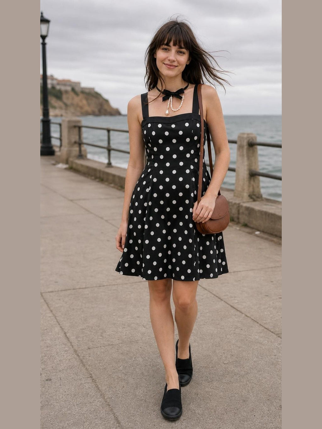 Polka Dot Print Vintage Dress worn by a model