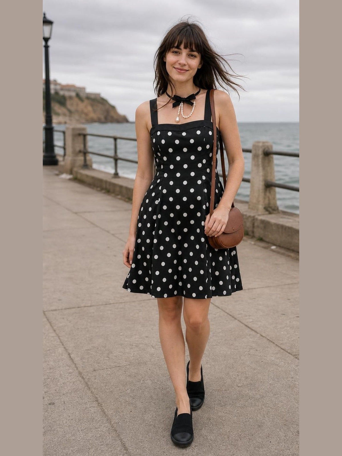 Polka Dot Print Vintage Dress worn by a model