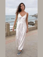V-neck Harness Dress worn by a model