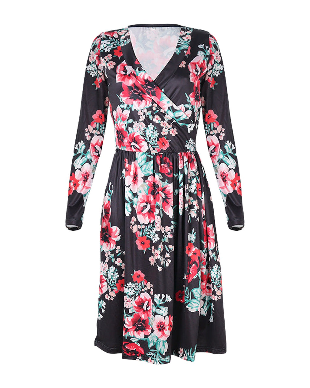 Printed Long Sleeve V-neck Pocket Dress photo 2