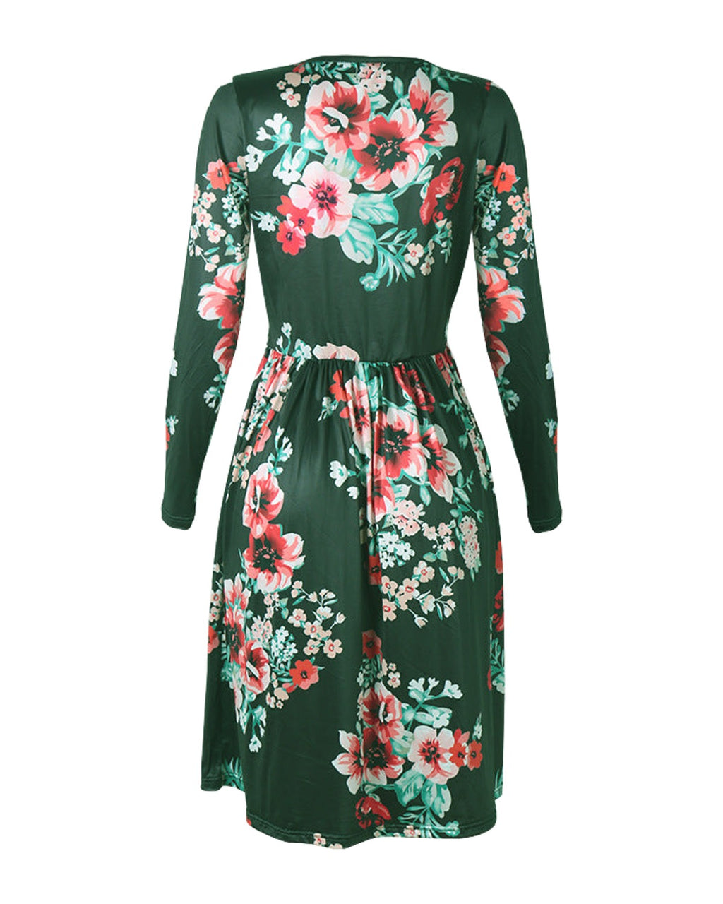 Printed Long Sleeve V-neck Pocket Dress photo 3
